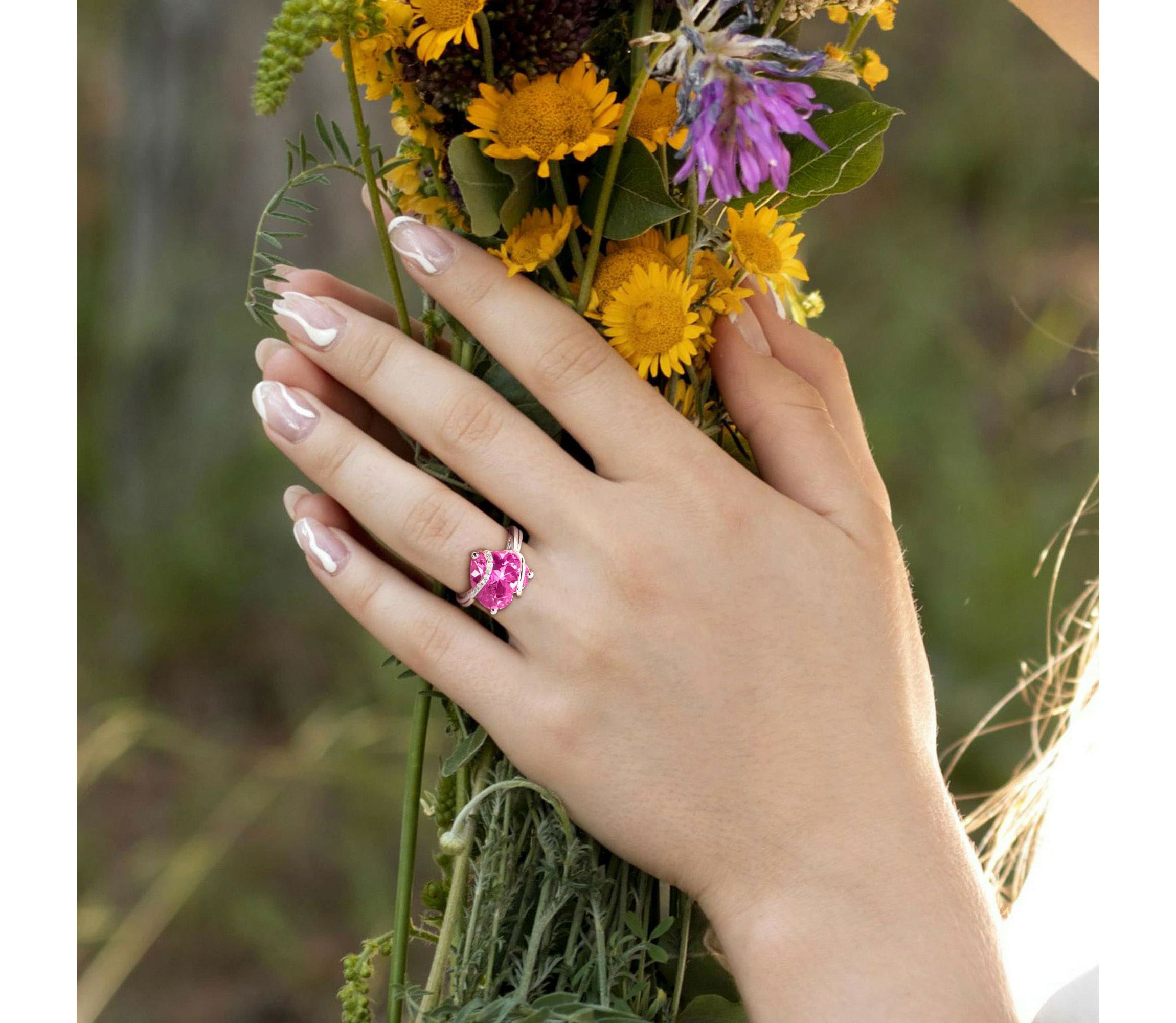Lab Created Created Pink Sapphire and Diamond Accent Heart Wrapped Ring in Sterling Silver