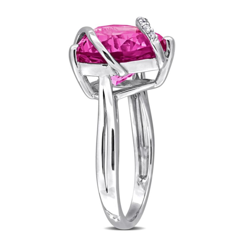 Lab Created Created Pink Sapphire and Diamond Accent Heart Wrapped Ring in Sterling Silver