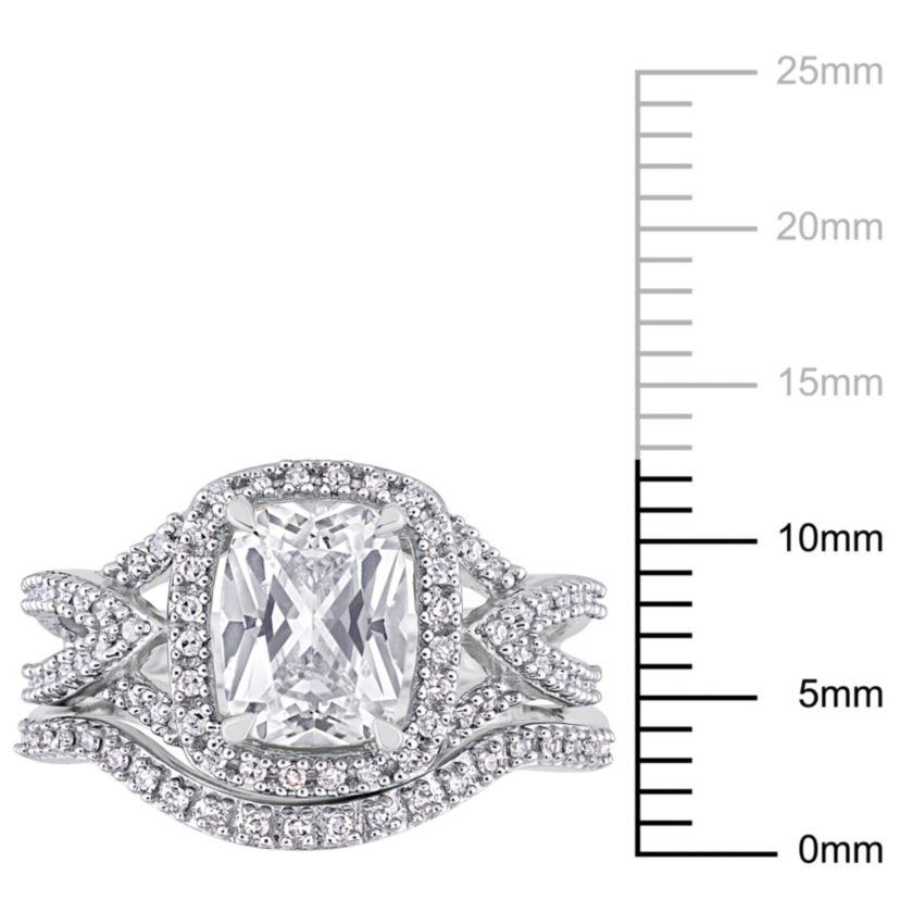Lab Created Created White Sapphire and 1/4 ct. t.w. Diamond Bridal Ring Set in 10K White Gold