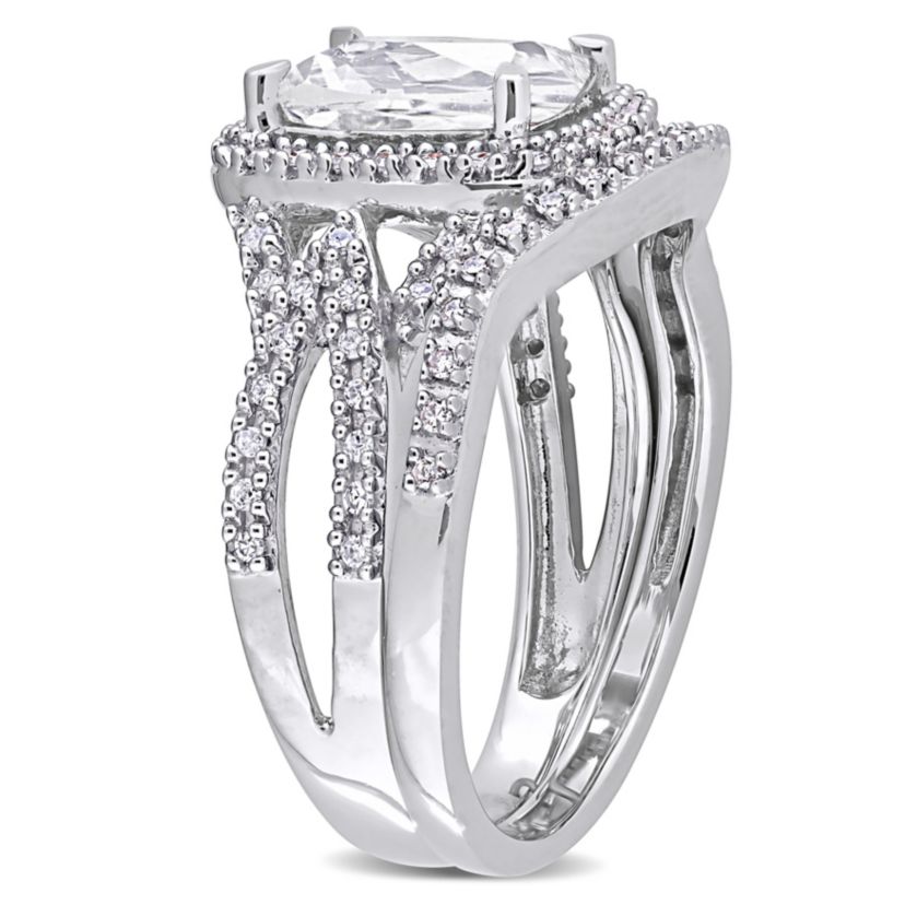 Lab Created Created White Sapphire and 1/4 ct. t.w. Diamond Bridal Ring Set in 10K White Gold