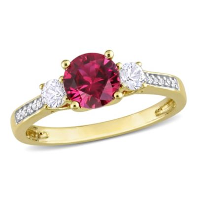 Belk & Co Lab Created Ruby, White Sapphire & Diamond Three Stone Ring