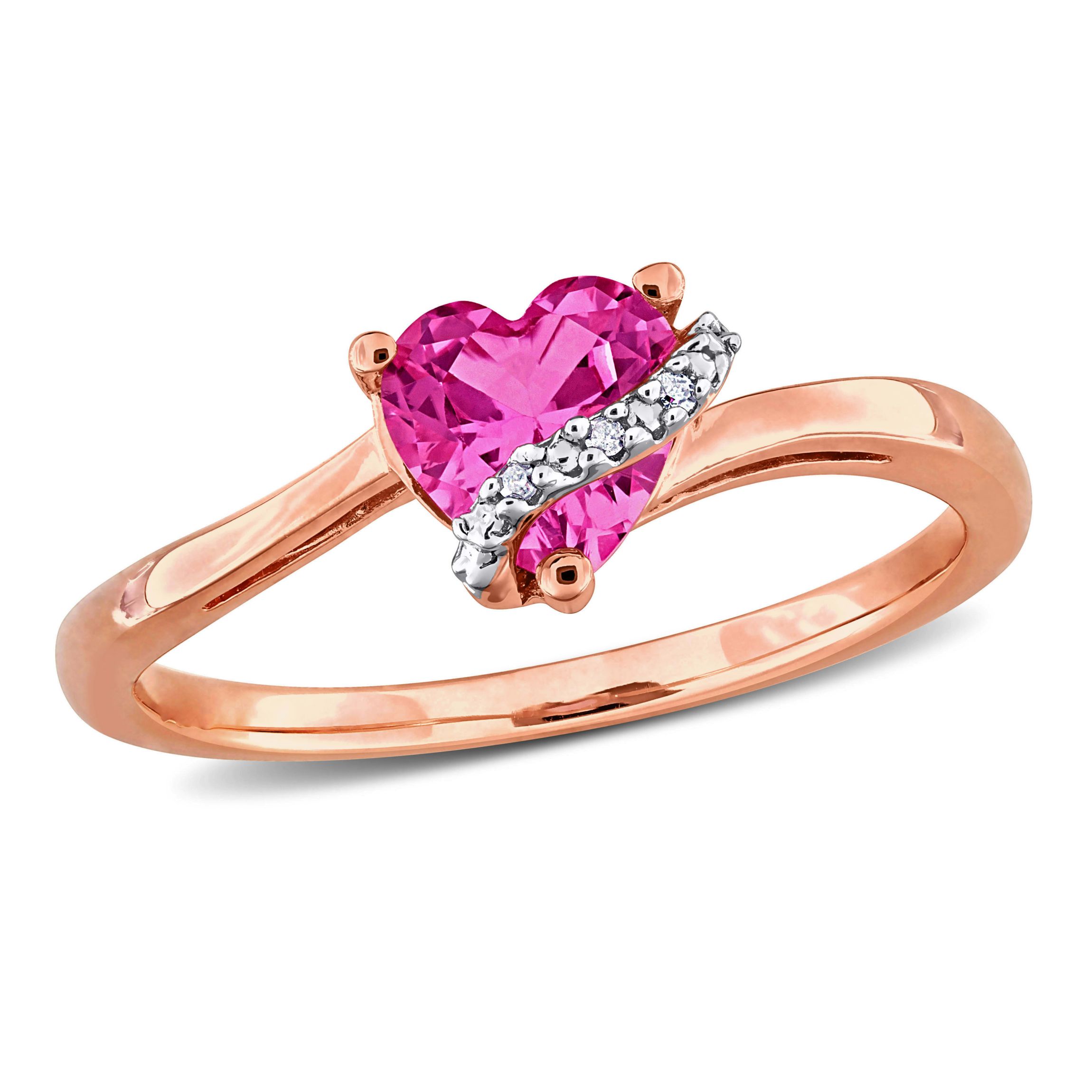 Lab Created Created Pink Sapphire and Diamond Accent Heart Ring in Rose Plated Sterling Silver