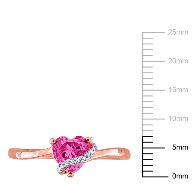 Lab Created Created Pink Sapphire and Diamond Accent Heart Ring in Rose Plated Sterling Silver