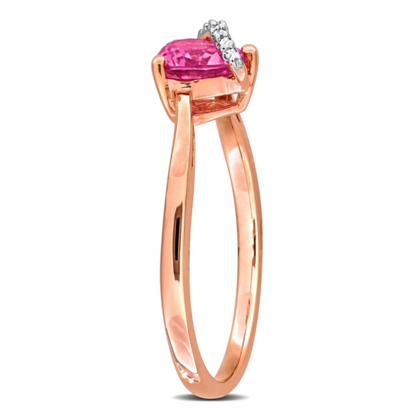 Lab Created Created Pink Sapphire and Diamond Accent Heart Ring in Rose Plated Sterling Silver
