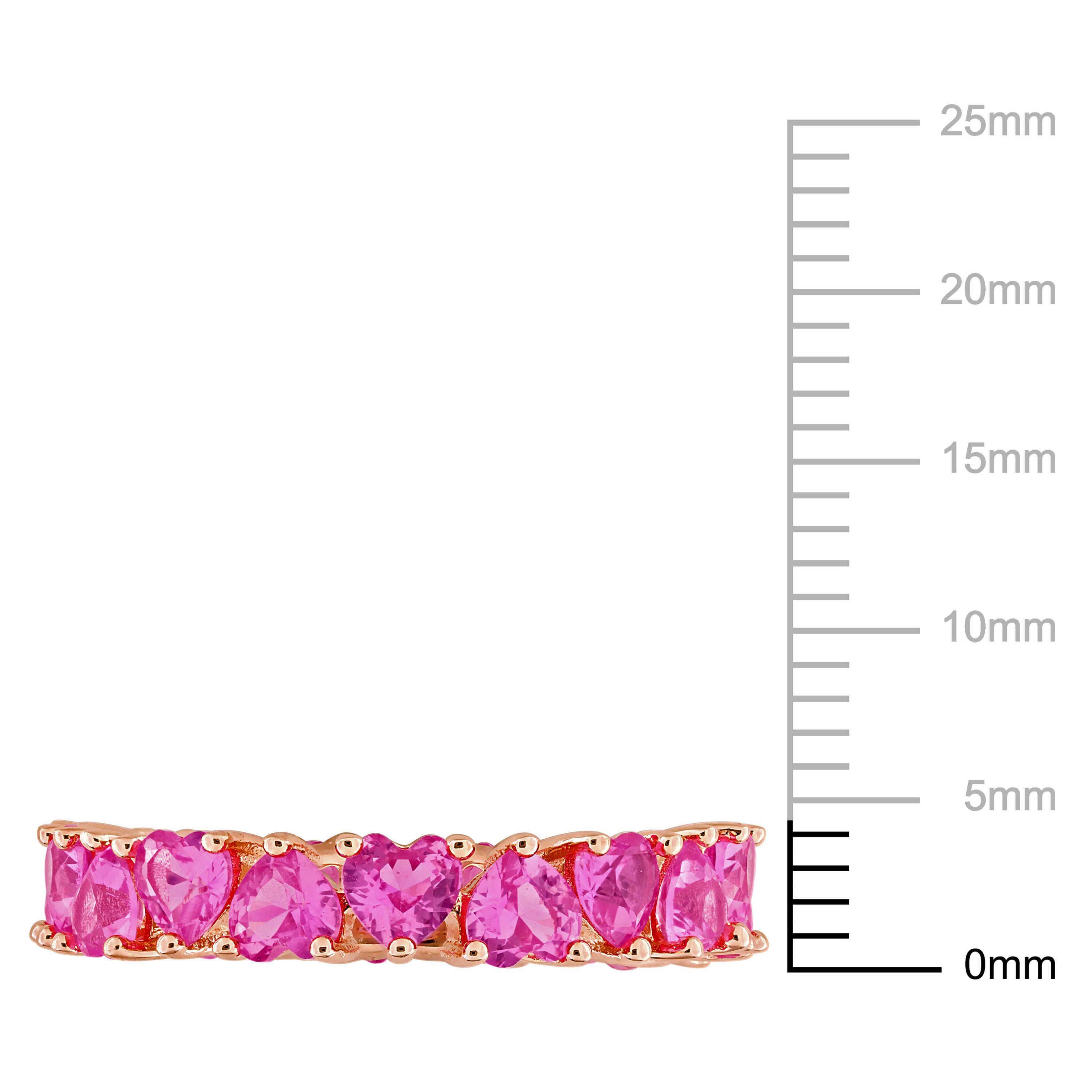 Lab Created Created Pink Sapphire Heart Eternity Ring in Rose Plated Sterling Silver