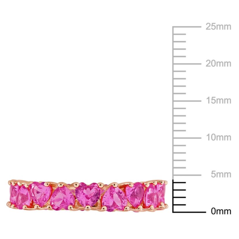 Lab Created Created Pink Sapphire Heart Eternity Ring in Rose Plated Sterling Silver