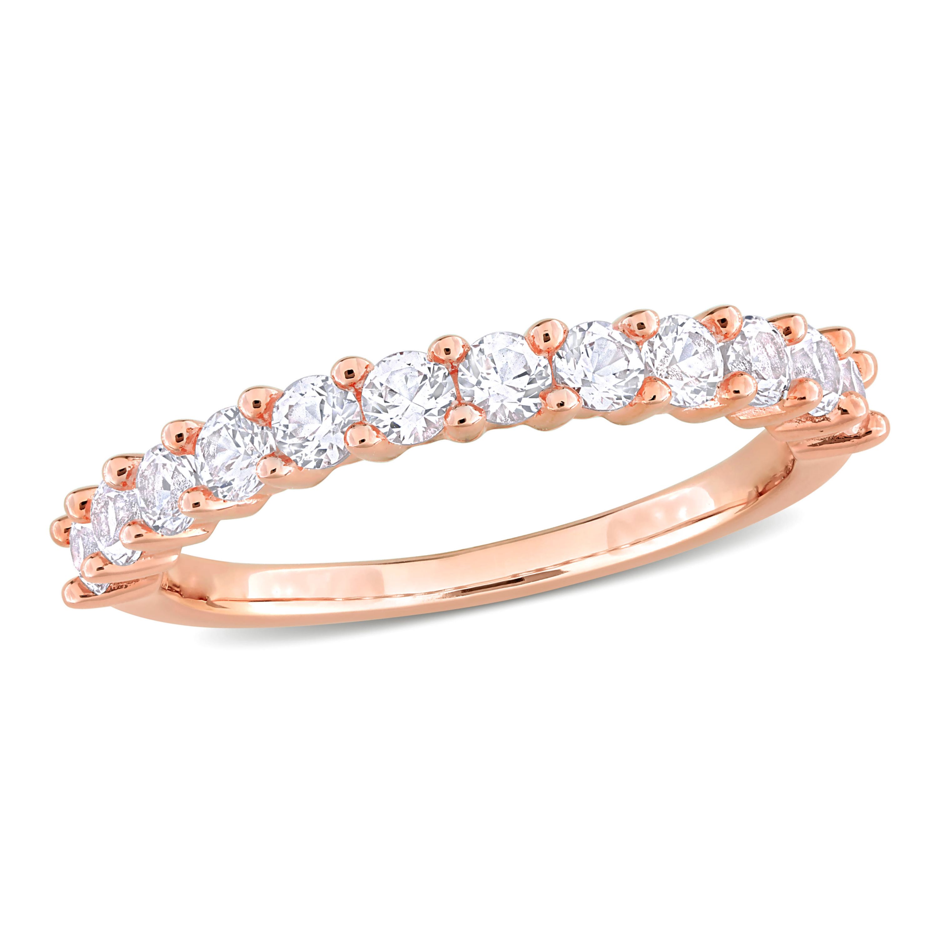 Lab Created Created White Sapphire Anniversary Ring in Rose Plated Sterling Silver