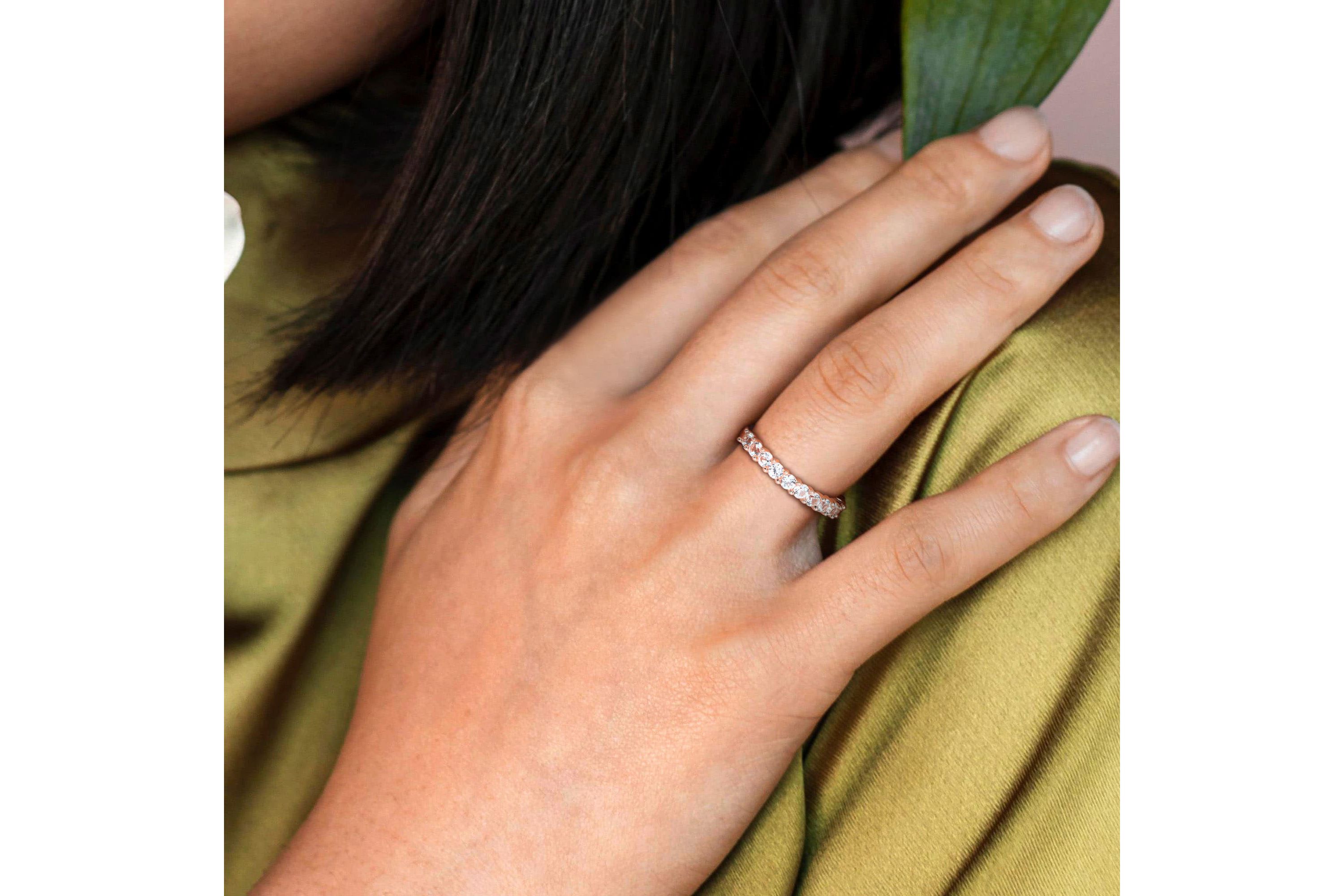 Lab Created Created White Sapphire Anniversary Ring in Rose Plated Sterling Silver