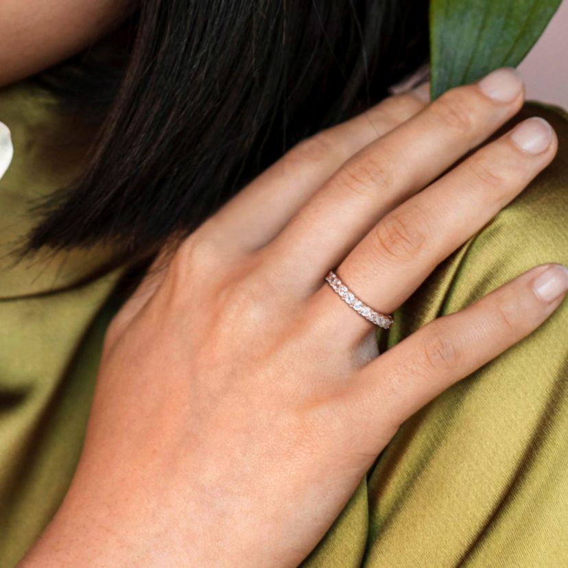 Lab Created Created White Sapphire Anniversary Ring in Rose Plated Sterling Silver