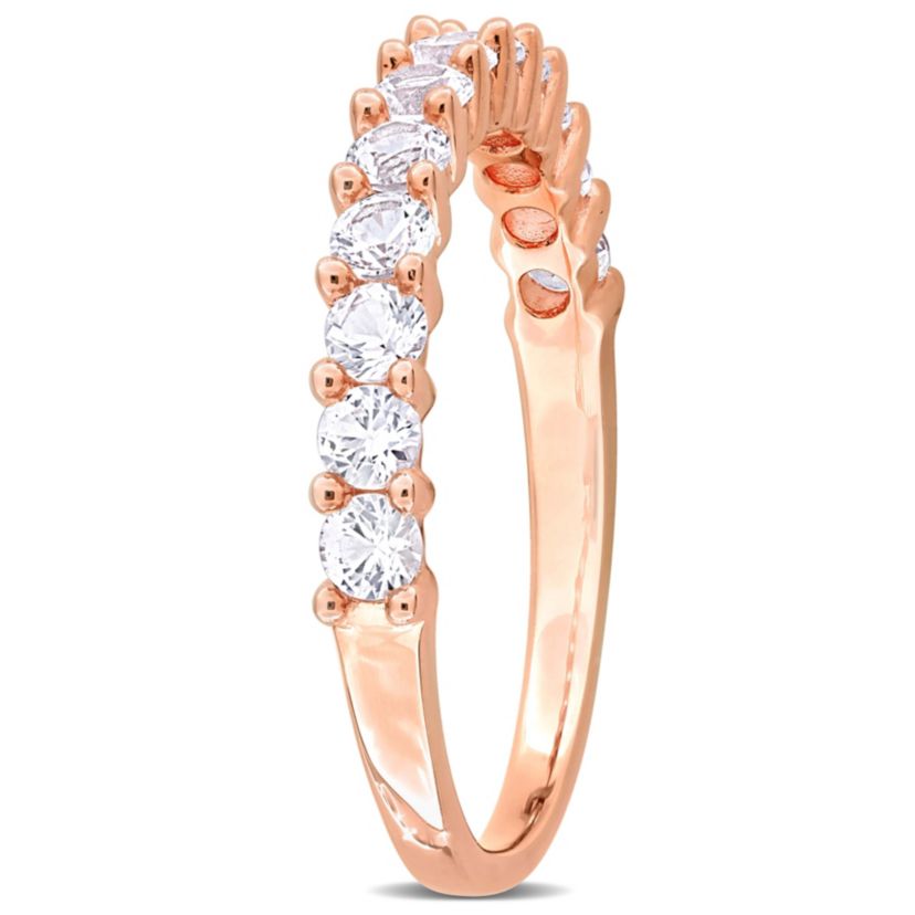Lab Created Created White Sapphire Anniversary Ring in Rose Plated Sterling Silver