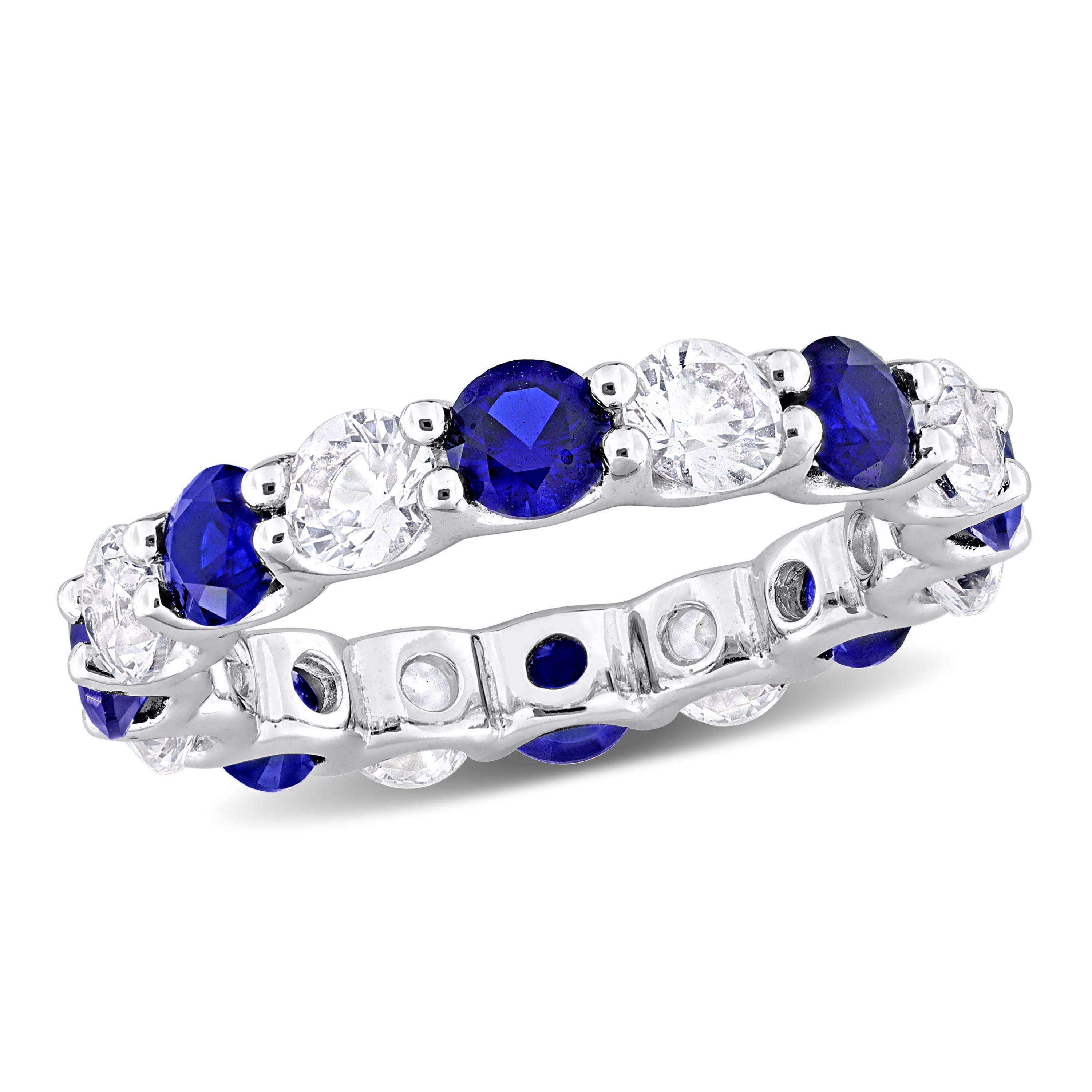 Lab Created Created Blue and White Sapphire Eternity Band Ring in Sterling Silver