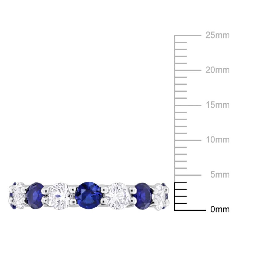 Lab Created Created Blue and White Sapphire Eternity Band Ring in Sterling Silver