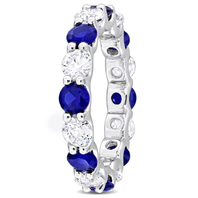 Lab Created Created Blue and White Sapphire Eternity Band Ring in Sterling Silver
