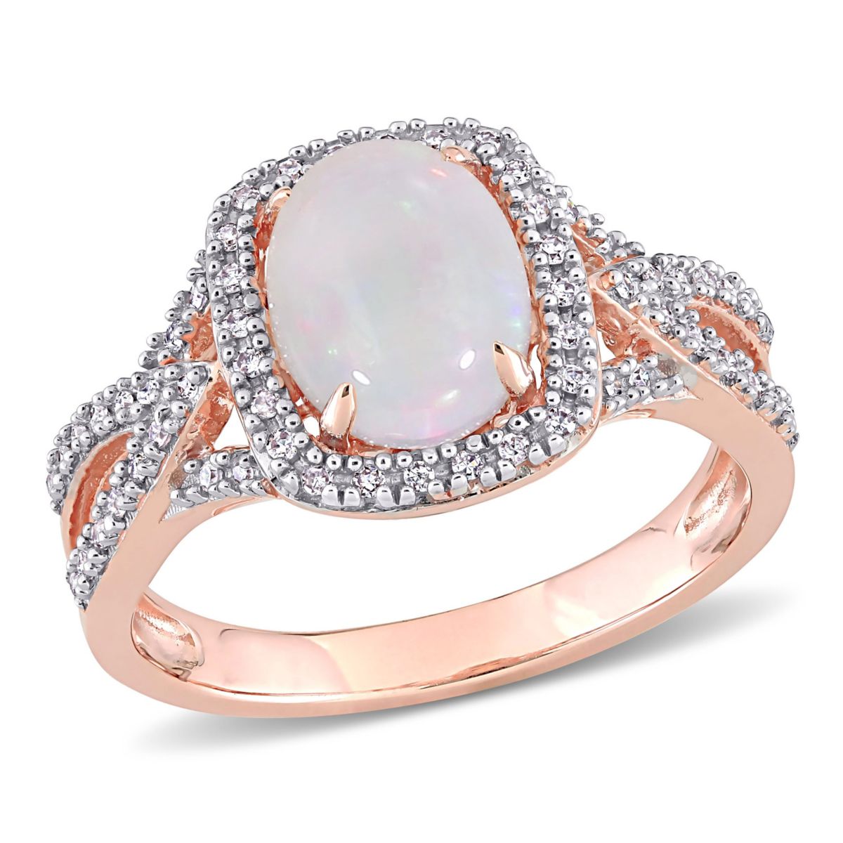 Opal and 1/6 ct. t.w. Diamond Split Shank Ring in 10K Rose Gold