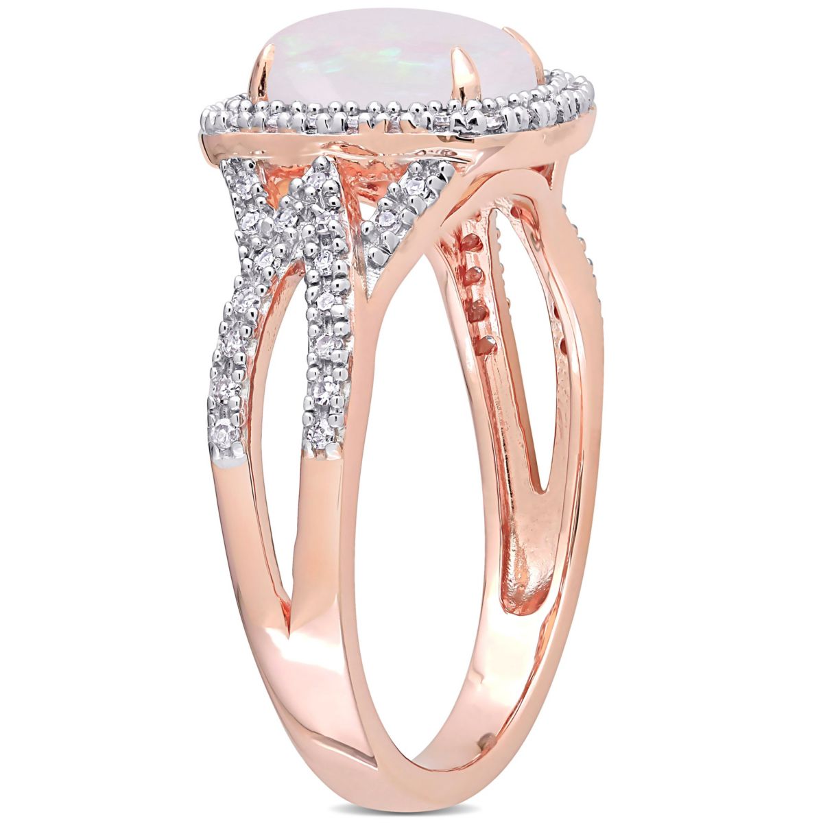 Opal and 1/6 ct. t.w. Diamond Split Shank Ring in 10K Rose Gold