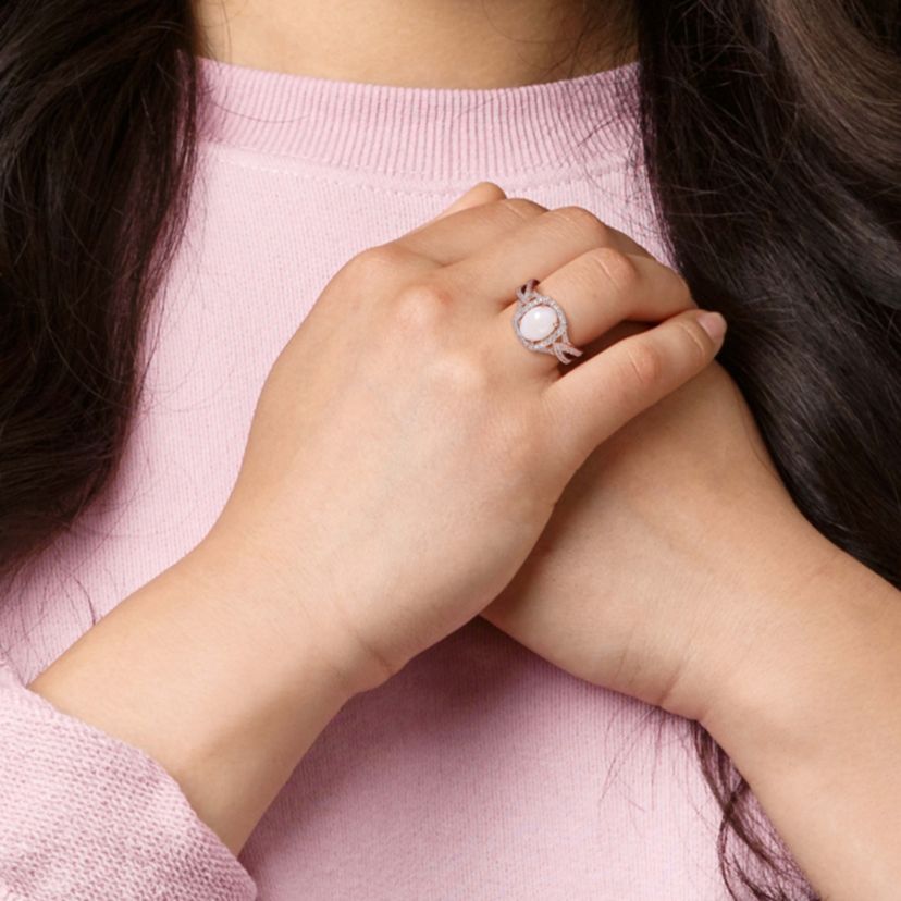 Opal and 1/6 ct. t.w. Diamond Split Shank Ring in 10K Rose Gold