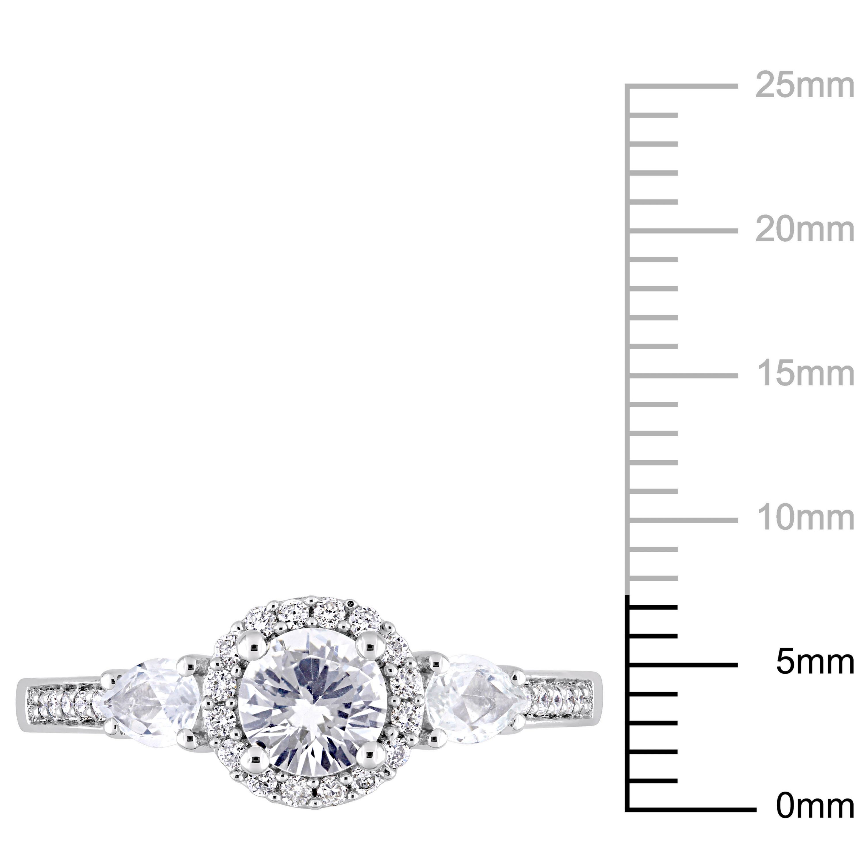 White Sapphire and 1/8 ct. t.w. Diamond 3-Stone Halo Ring in 14K White Gold