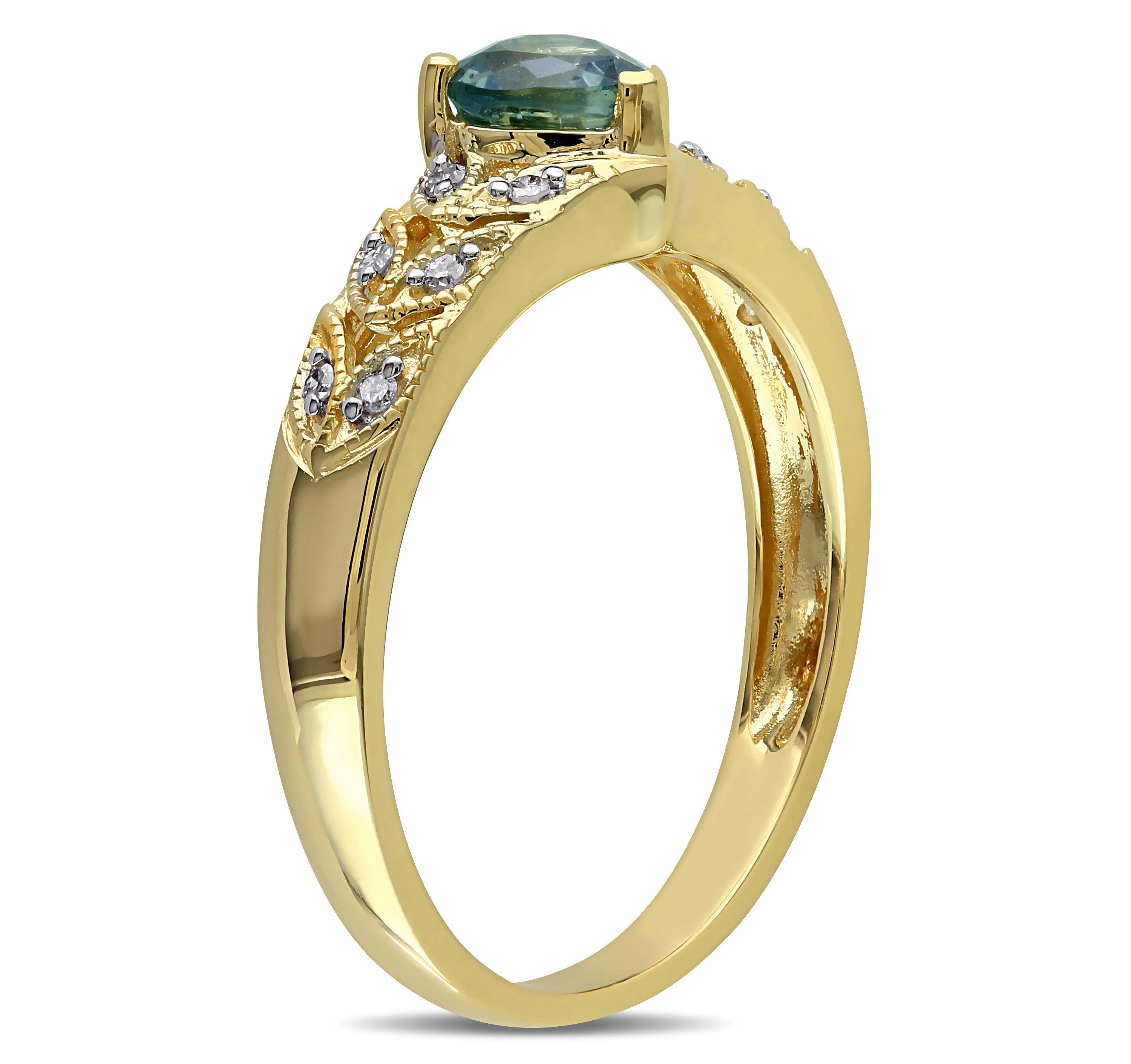 Green Sapphire and Diamond Accent Heart Ring in 10K Yellow Gold