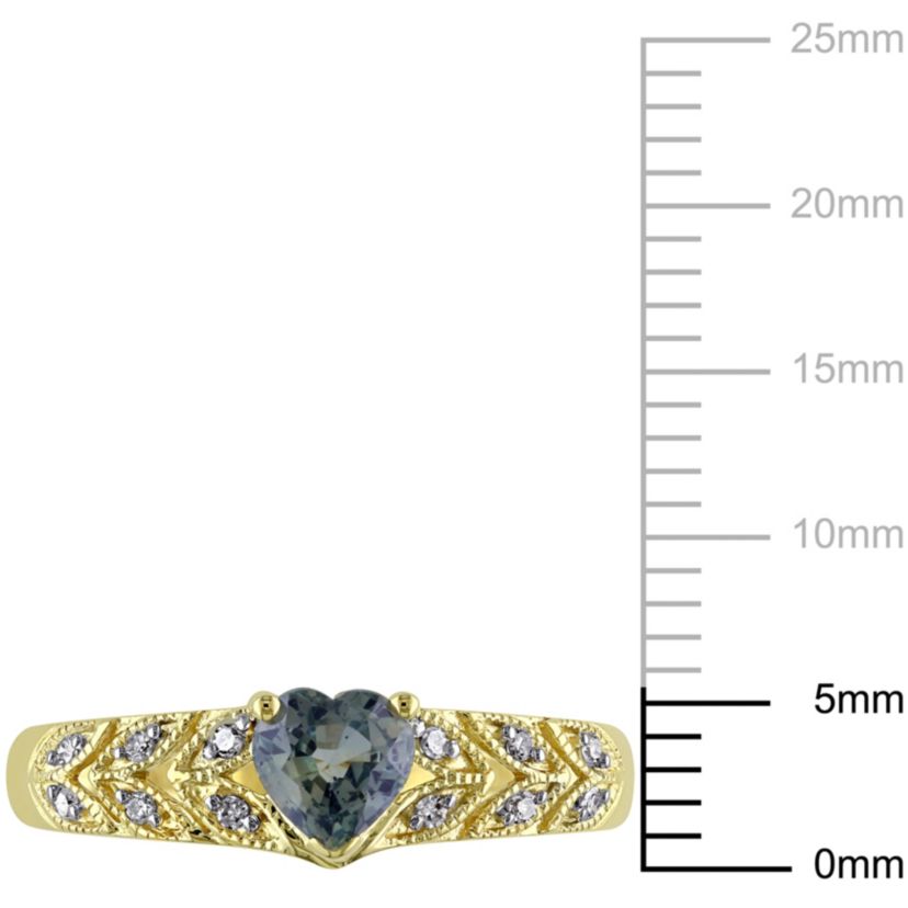 Green Sapphire and Diamond Accent Heart Ring in 10K Yellow Gold