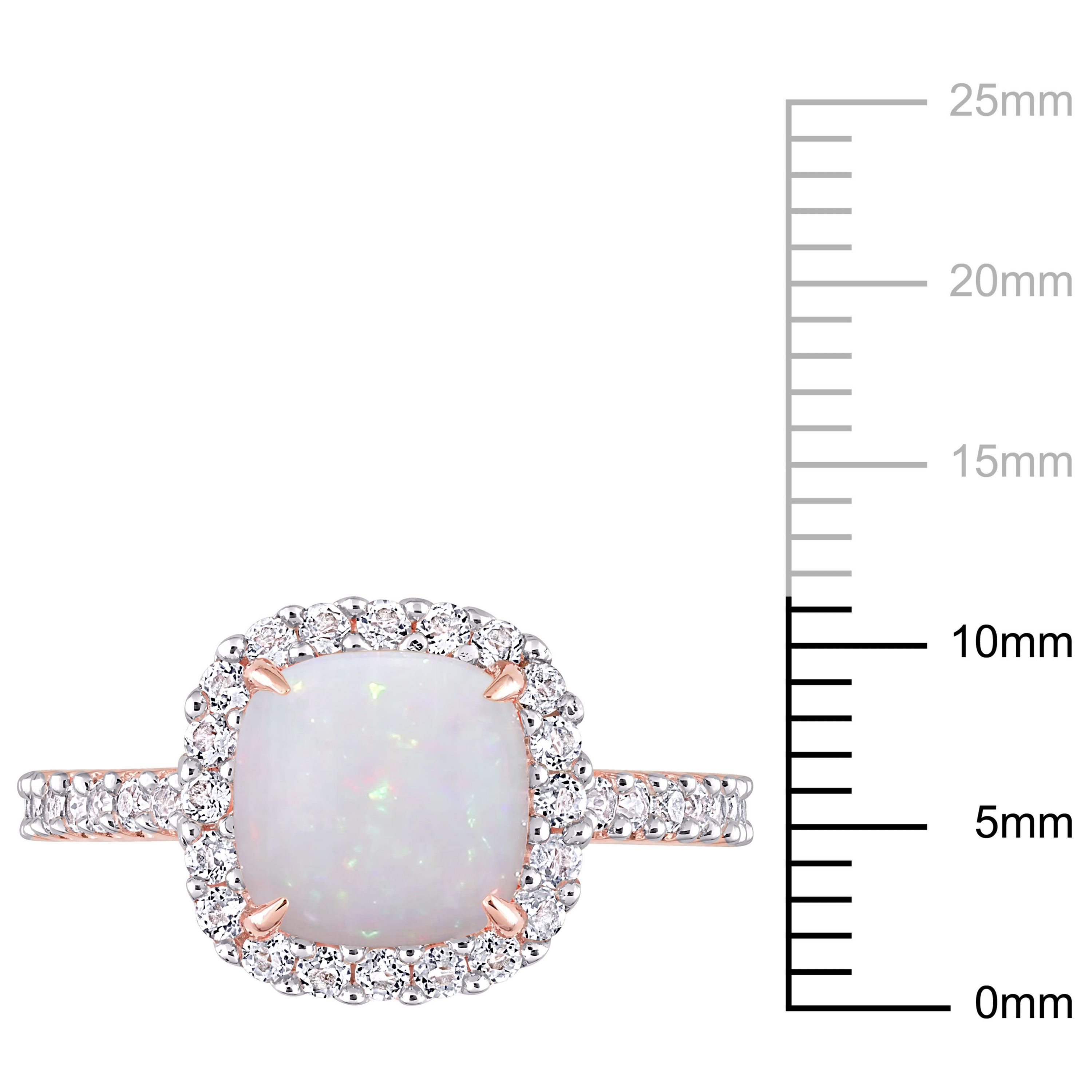 Opal and White Topaz Halo Ring in 10K Rose Gold