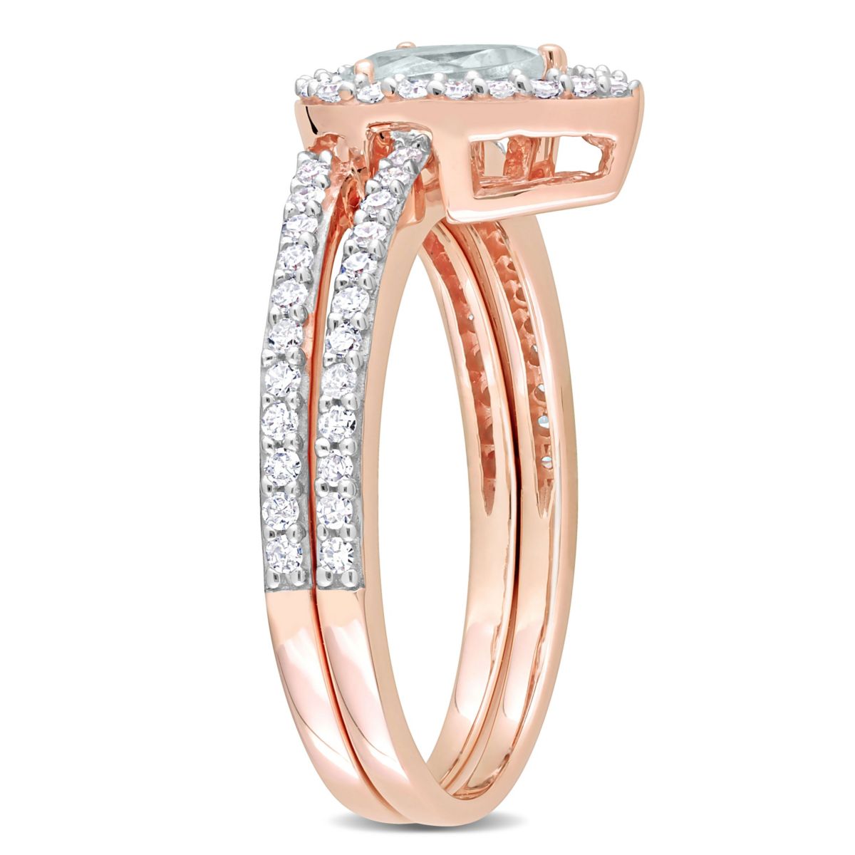 Aquamarine and 1/3 ct. t.w. Diamond Halo Ring Set in 10K Rose Gold