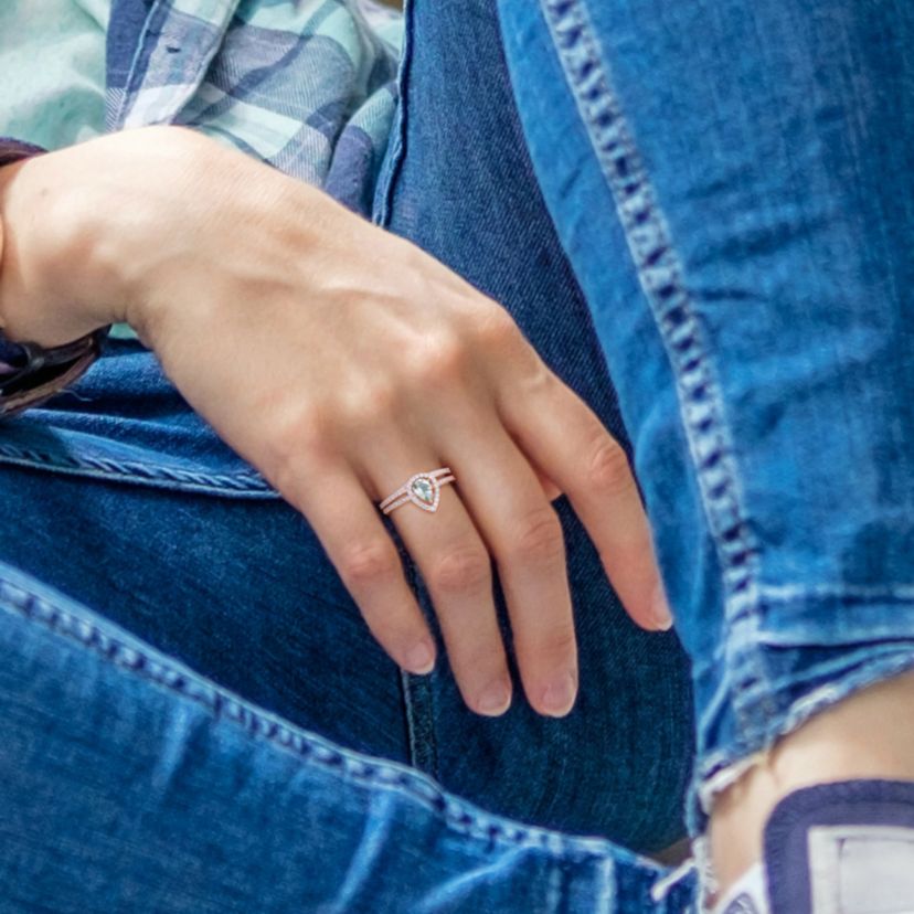 Aquamarine and 1/3 ct. t.w. Diamond Halo Ring Set in 10K Rose Gold