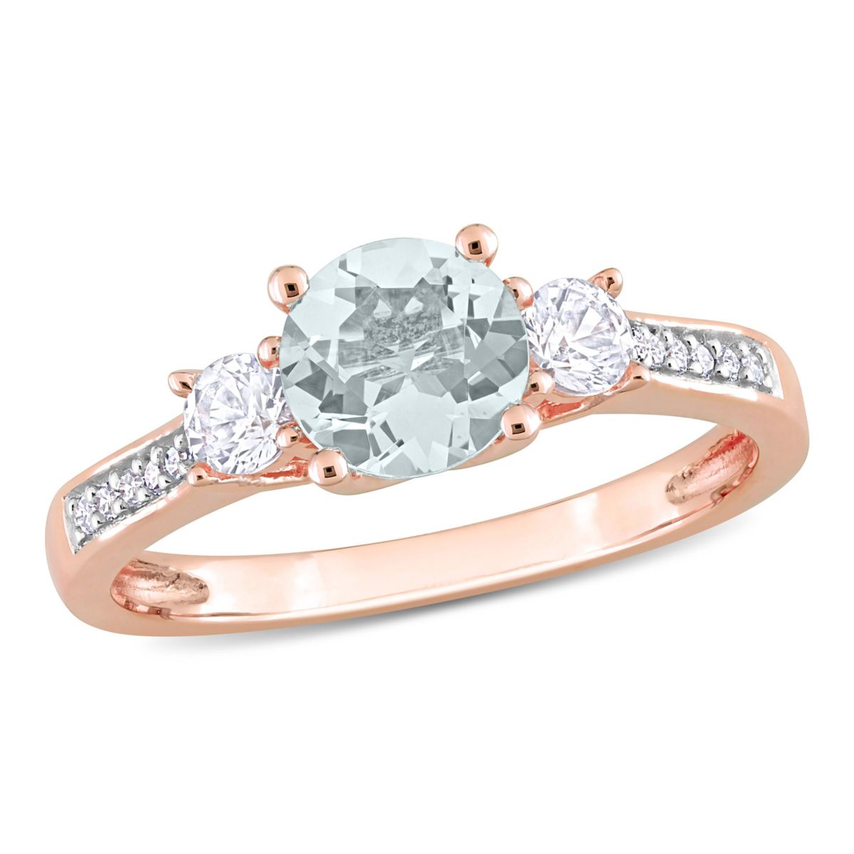 Lab Created Aquamarine and Created White Sapphire with Diamond Accent 3-Stone Ring in 10K Rose Gold