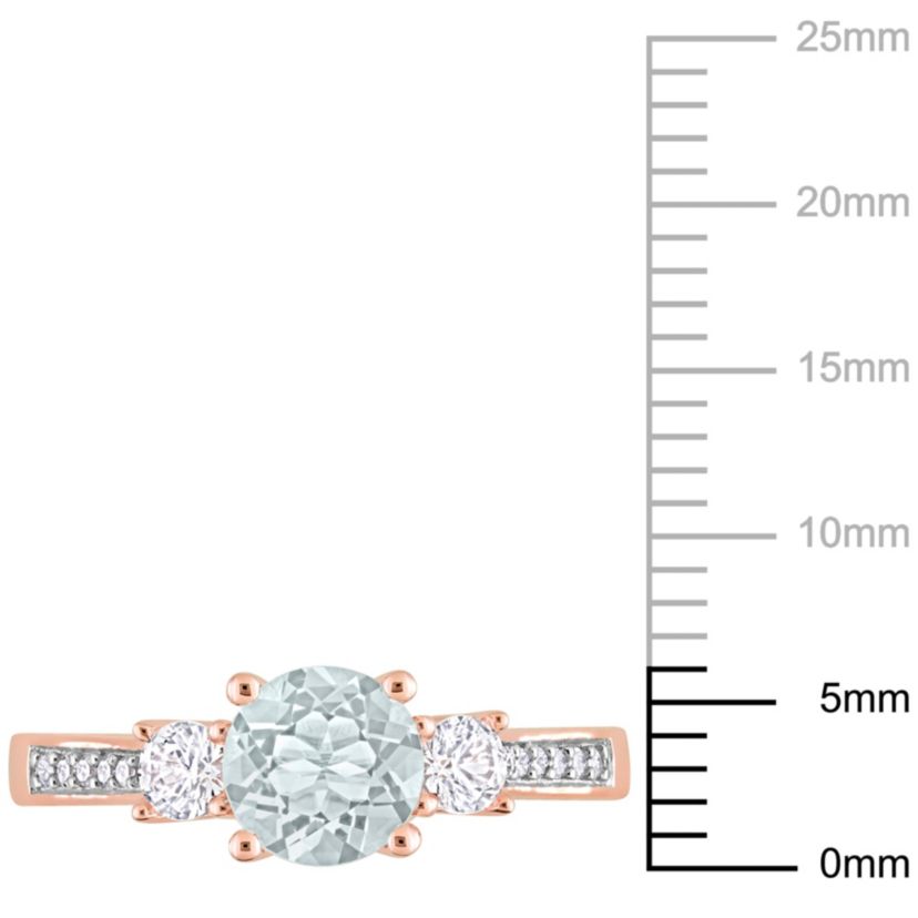 Lab Created Aquamarine and Created White Sapphire with Diamond Accent 3-Stone Ring in 10K Rose Gold