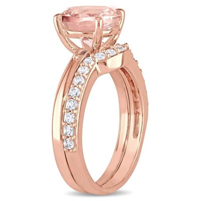 Lab Created Morganite and White Sapphire Bridal Ring Set 10K Rose Gold