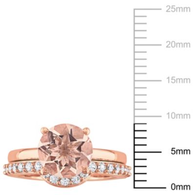 Lab Created Morganite and White Sapphire Bridal Ring Set 10K Rose Gold