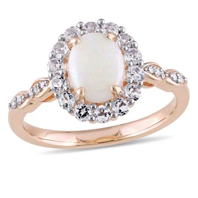Belk & Co Opal and White Topaz with Diamond Accent Vintage Ring in 14K Rose Gold