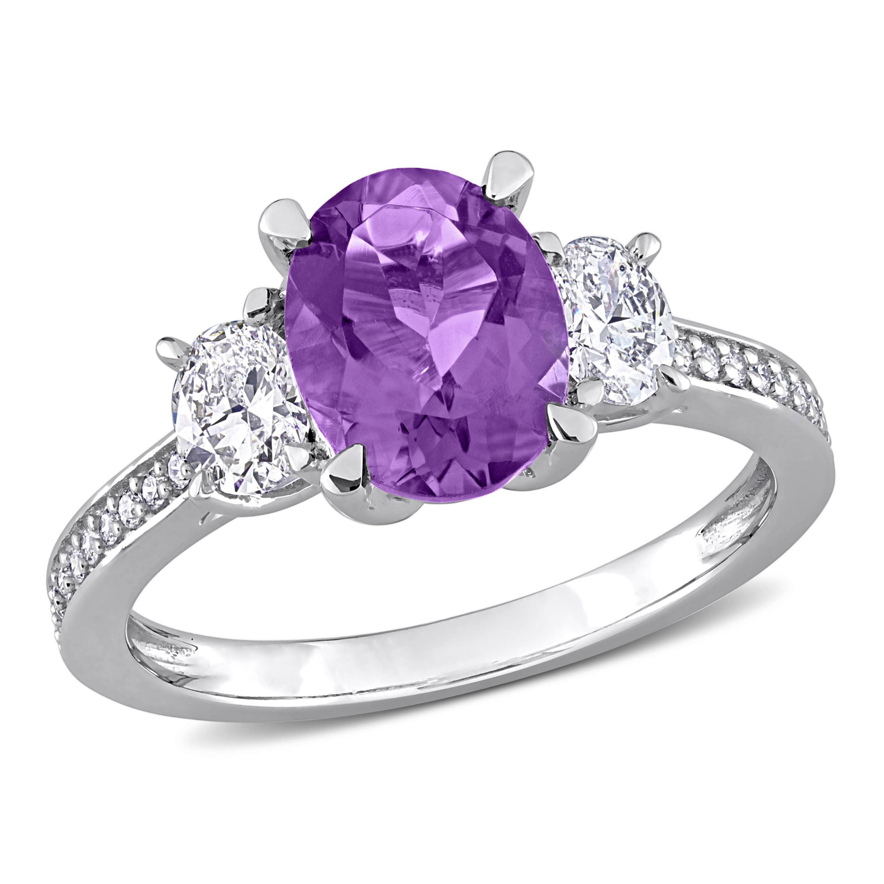 Amethyst and 5/8 ct. t.w. Diamond 3-Stone Ring in 14K White Gold