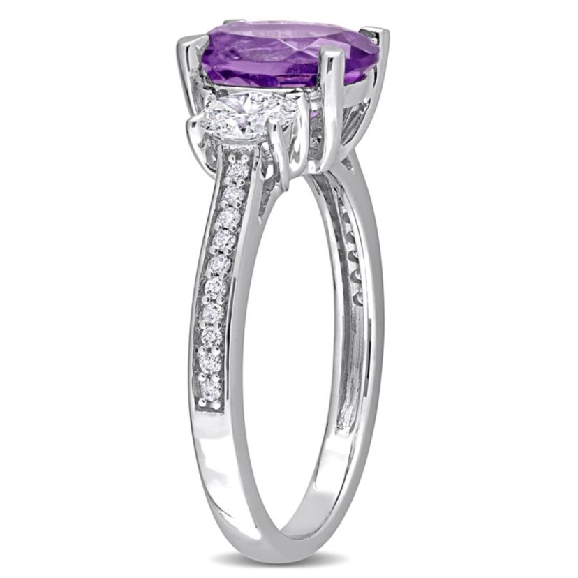 Amethyst and 5/8 ct. t.w. Diamond 3-Stone Ring in 14K White Gold