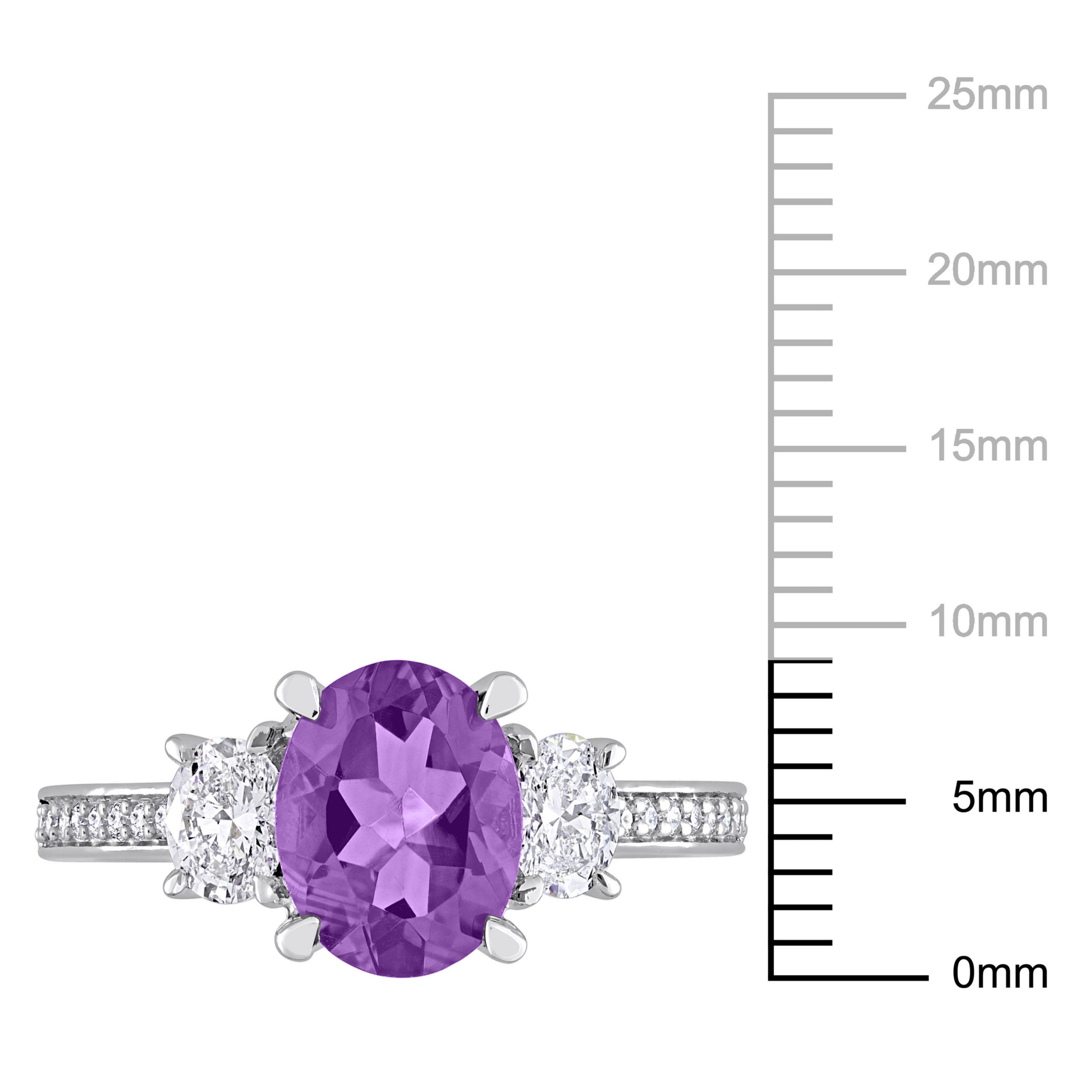 Amethyst and 5/8 ct. t.w. Diamond 3-Stone Ring in 14K White Gold