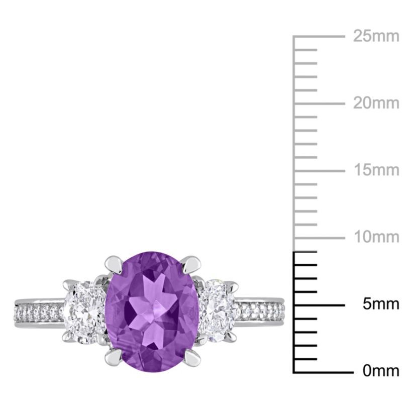 Amethyst and 5/8 ct. t.w. Diamond 3-Stone Ring in 14K White Gold
