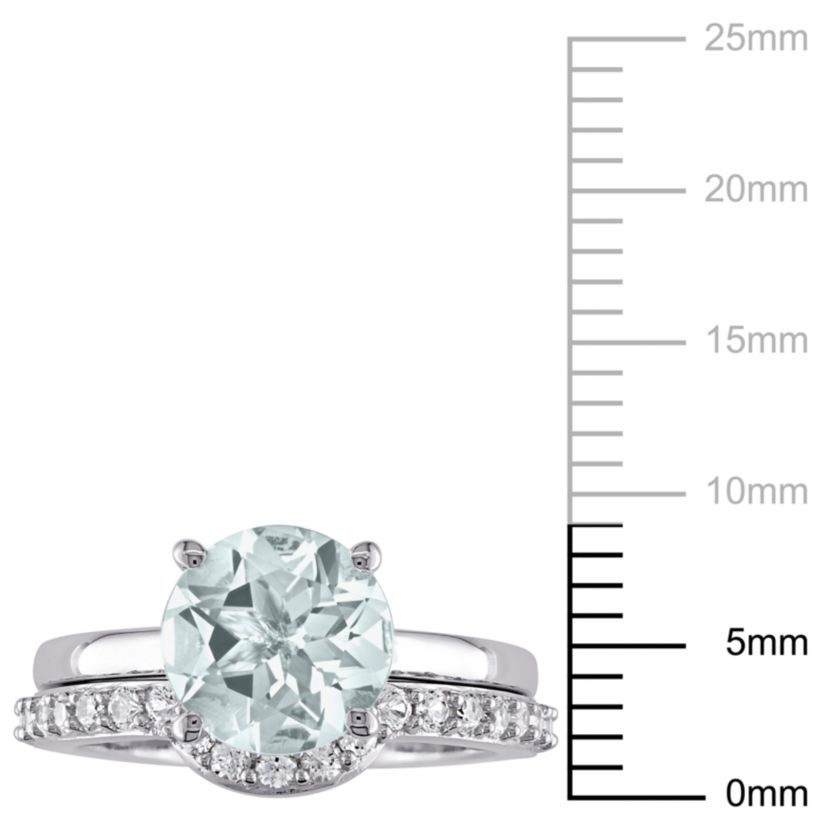 Lab Created Aquamarine and Created White Sapphire Bridal Ring Set in 10K White Gold