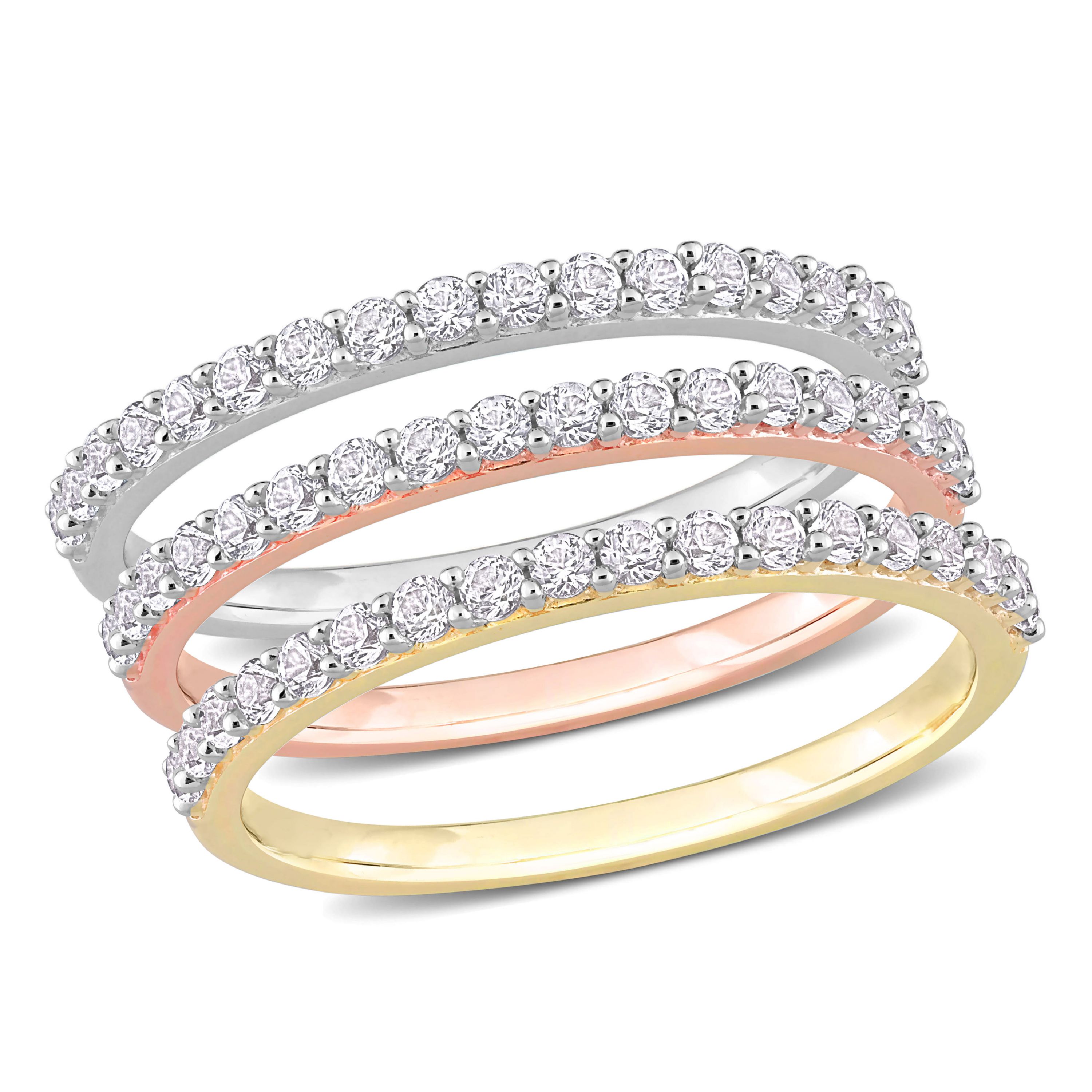 Lab Created Created White Sapphire Anniversary Ring Set in 10K 3-Tone Gold