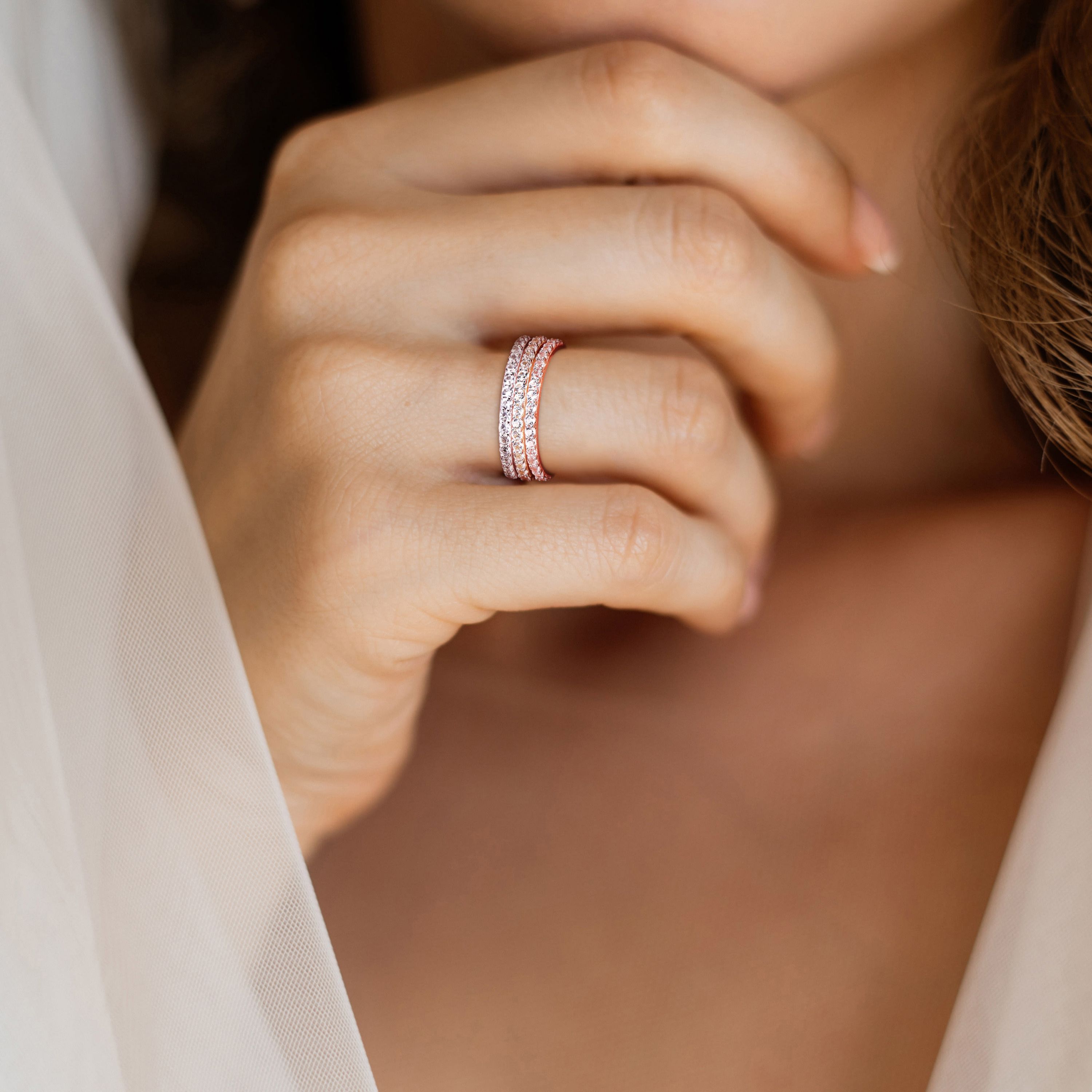 Lab Created Created White Sapphire Anniversary Ring Set in 10K 3-Tone Gold