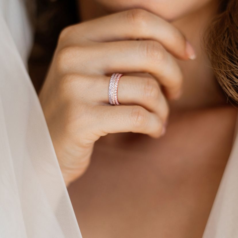 Lab Created Created White Sapphire Anniversary Ring Set in 10K 3-Tone Gold