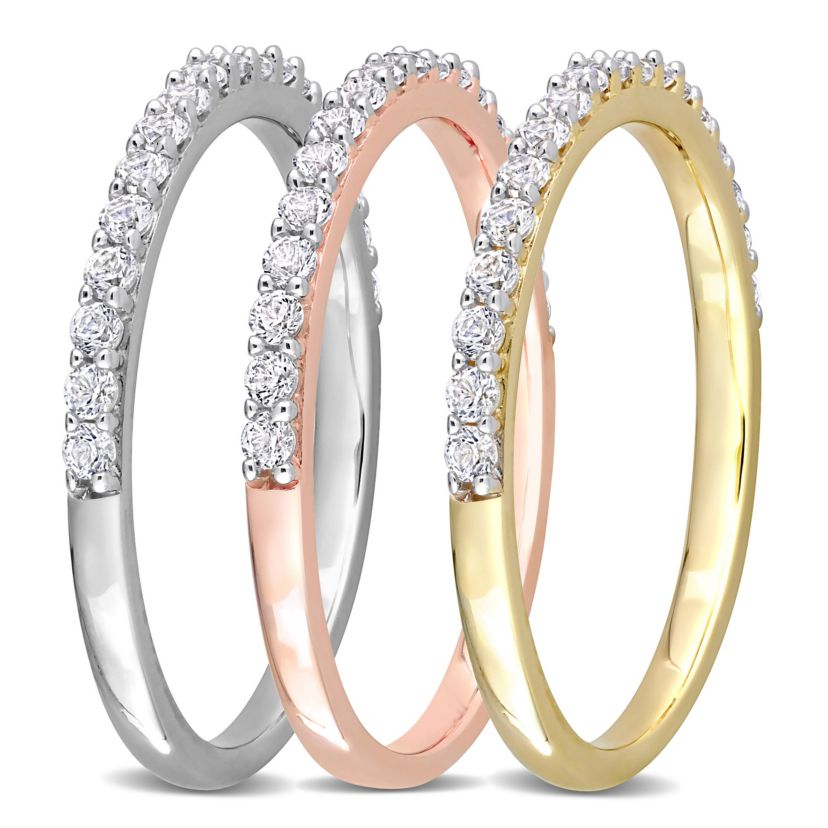 Lab Created Created White Sapphire Anniversary Ring Set in 10K 3-Tone Gold