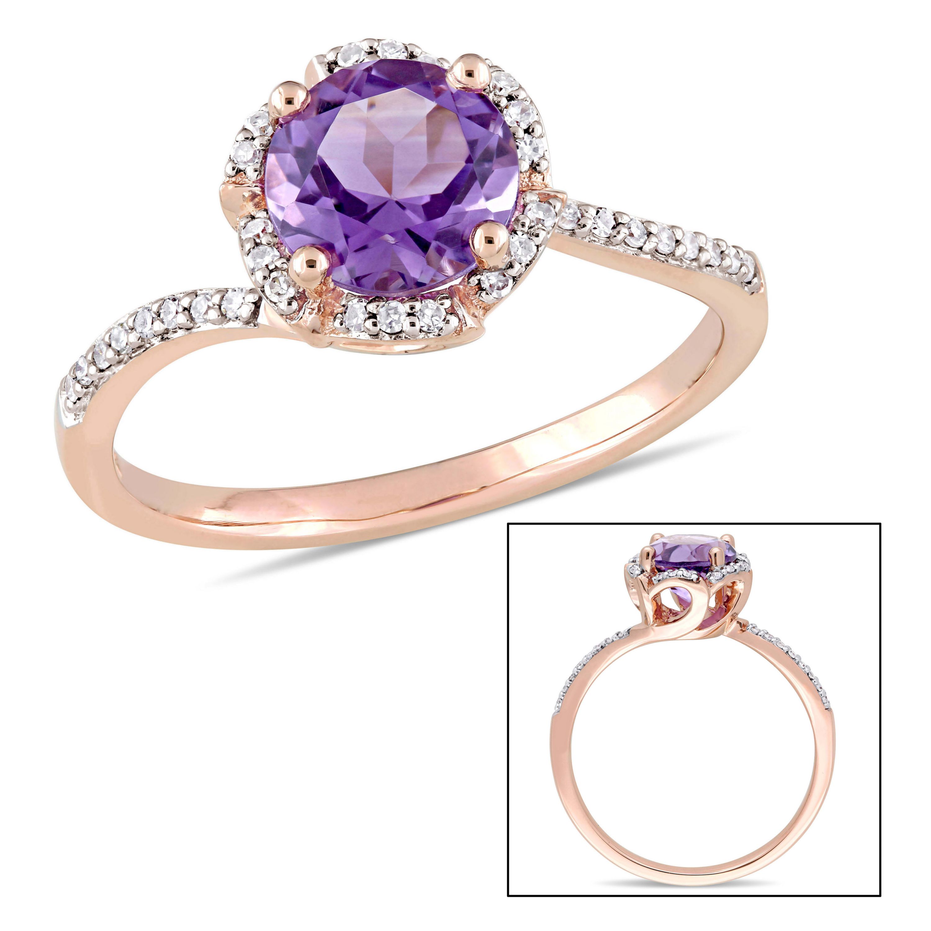 Belk & Co. Amethyst and 1/10 ct. t.w. Diamond Floral Halo Ring in 14K ...