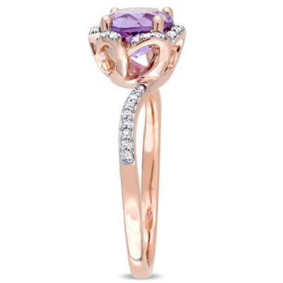 Amethyst and 1/10 ct. t.w. Diamond Floral Halo Ring 14K Rose Gold