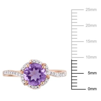 Amethyst and 1/10 ct. t.w. Diamond Floral Halo Ring 14K Rose Gold