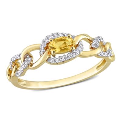 Belk & Co Citrine and 1/8 ct. t.w. Diamond Mini Oval Link Ring in 10K Yellow Gold, 9.5 -  0620400322337