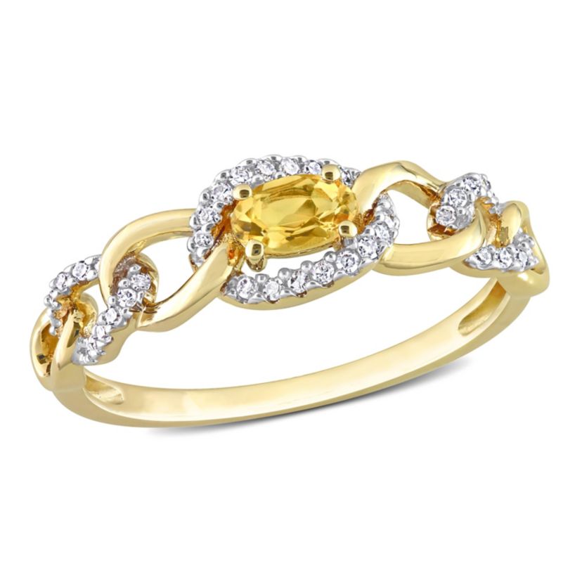 Citrine and 1/8 ct. t.w. Diamond Mini Oval Link Ring in 10K Yellow Gold