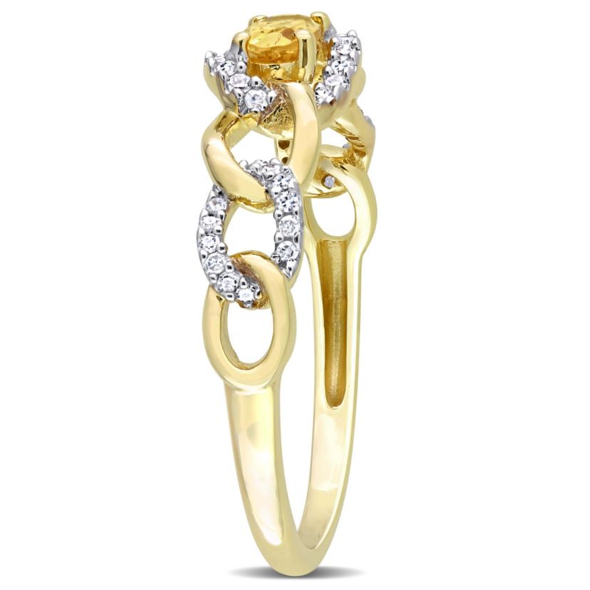 Citrine and 1/8 ct. t.w. Diamond Mini Oval Link Ring in 10K Yellow Gold