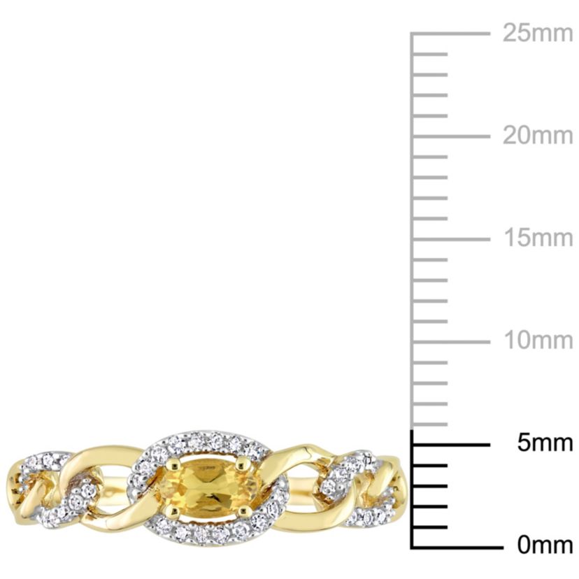 Citrine and 1/8 ct. t.w. Diamond Mini Oval Link Ring in 10K Yellow Gold