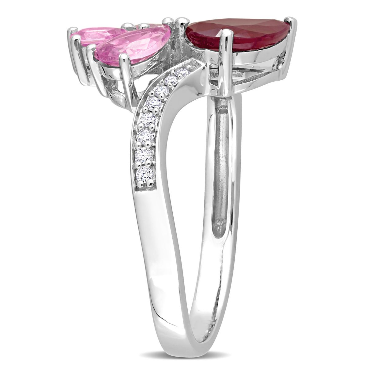 Ruby and Pink Sapphire with 1/10 ct. t.w. Diamond Ring in 14K White Gold