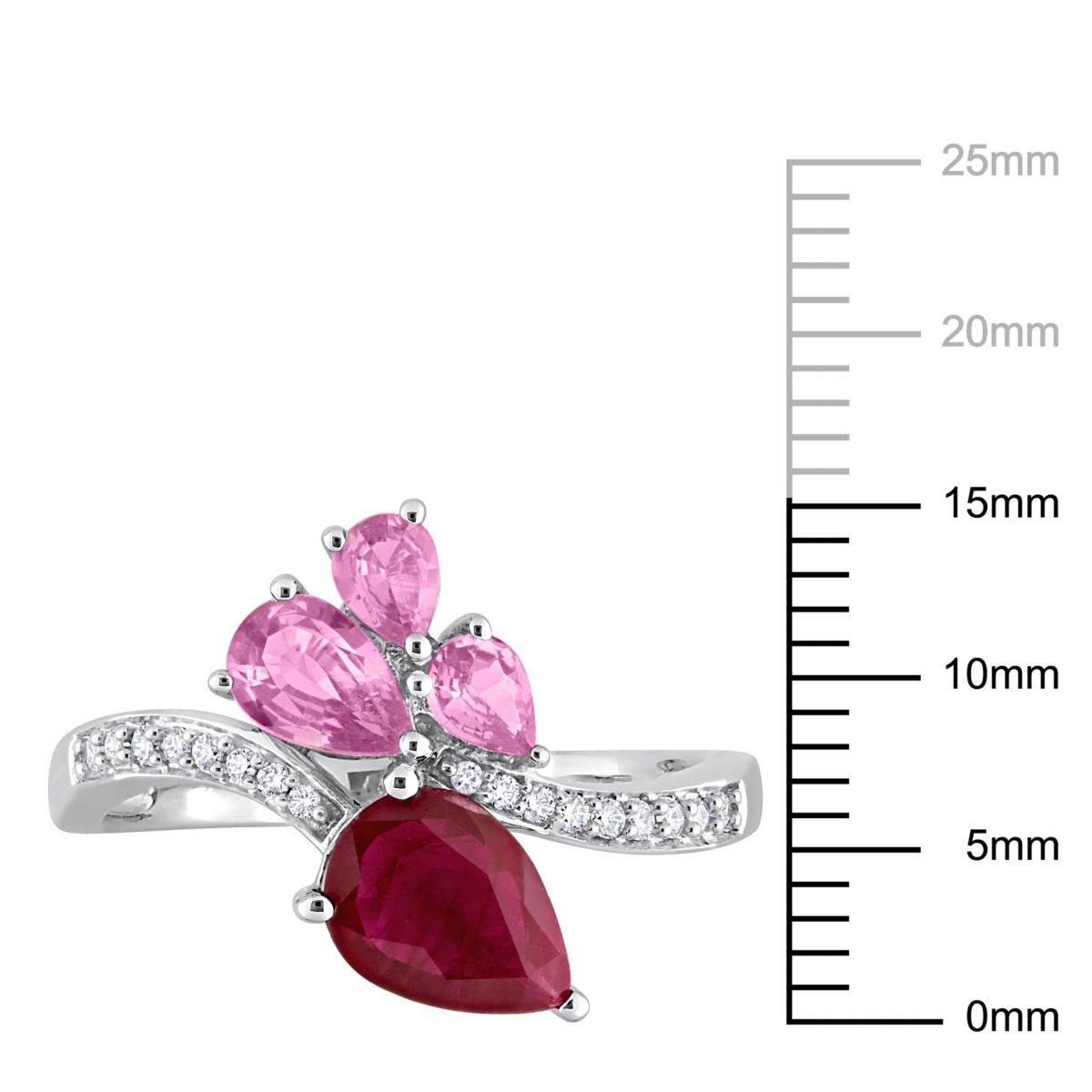 Ruby and Pink Sapphire with 1/10 ct. t.w. Diamond Ring in 14K White Gold