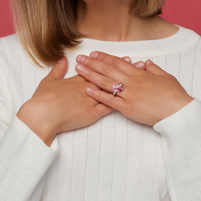 Ruby and Pink Sapphire with 1/10 ct. t.w. Diamond Ring in 14K White Gold